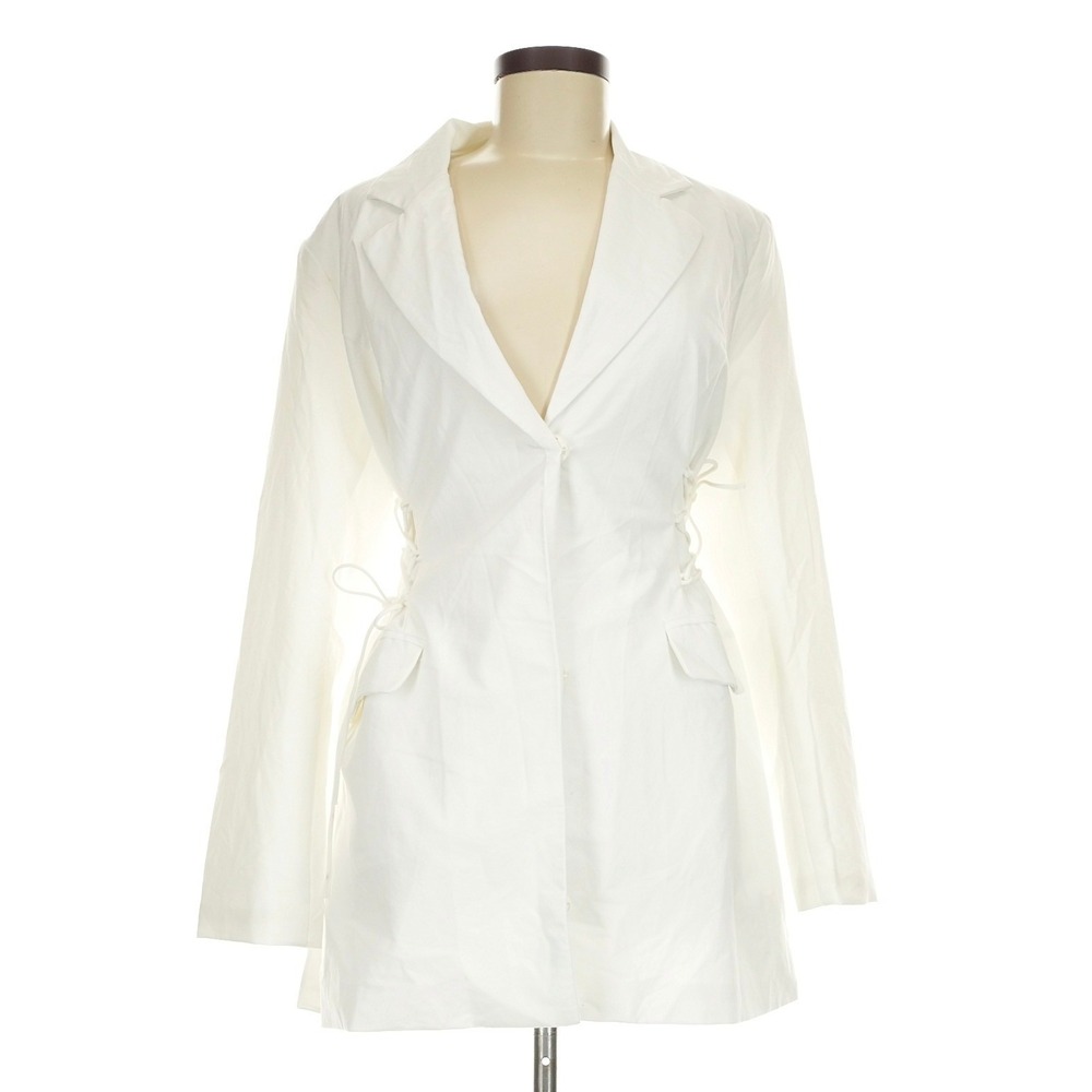 White Lace Up Side Blazer Dress Long Sleeve Mini Jacket Coat Slay Style